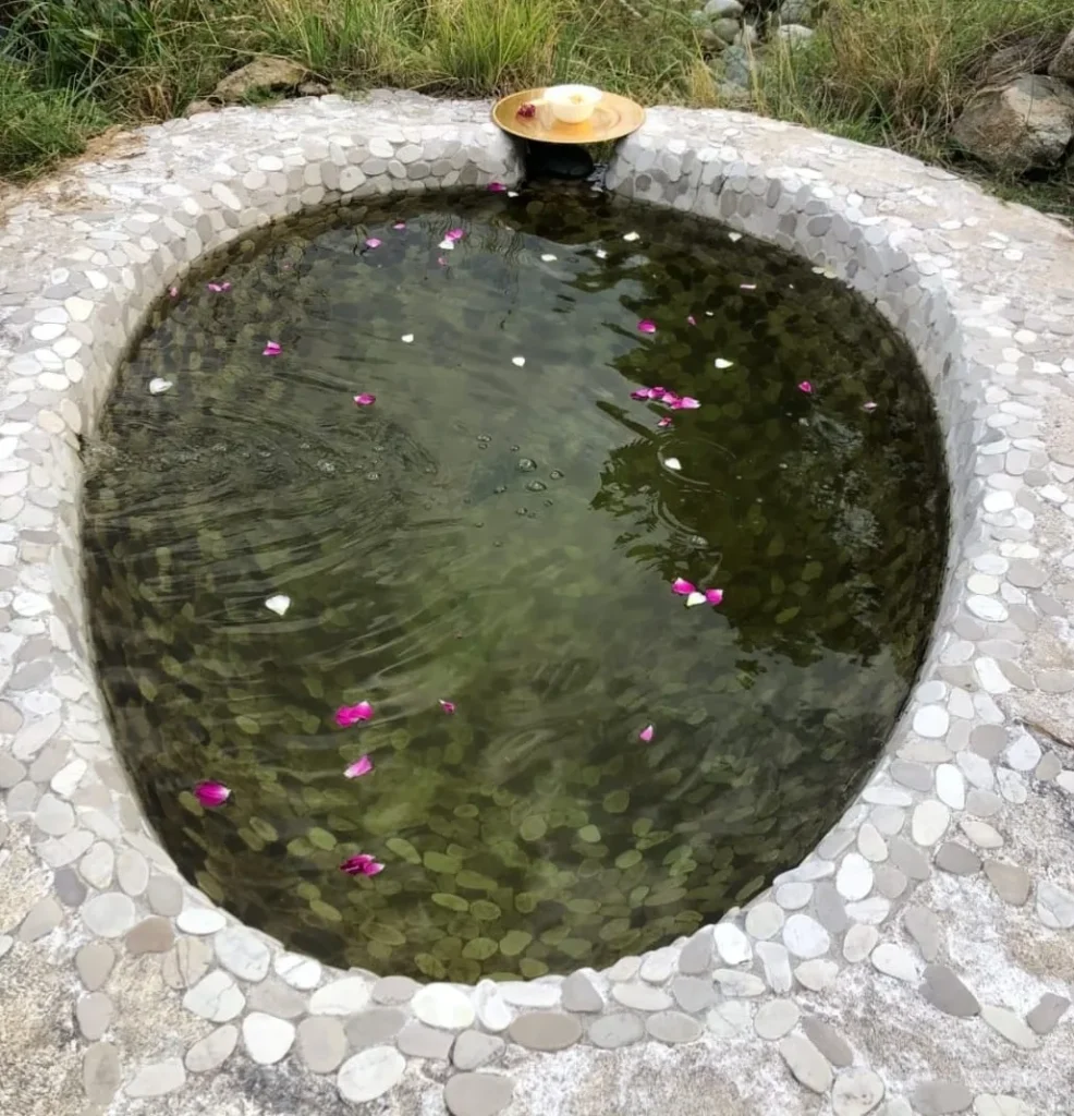 Baignoire Œuf Cosmique aux pétales de rose - eau vivante, Les Jardins de Maitreya