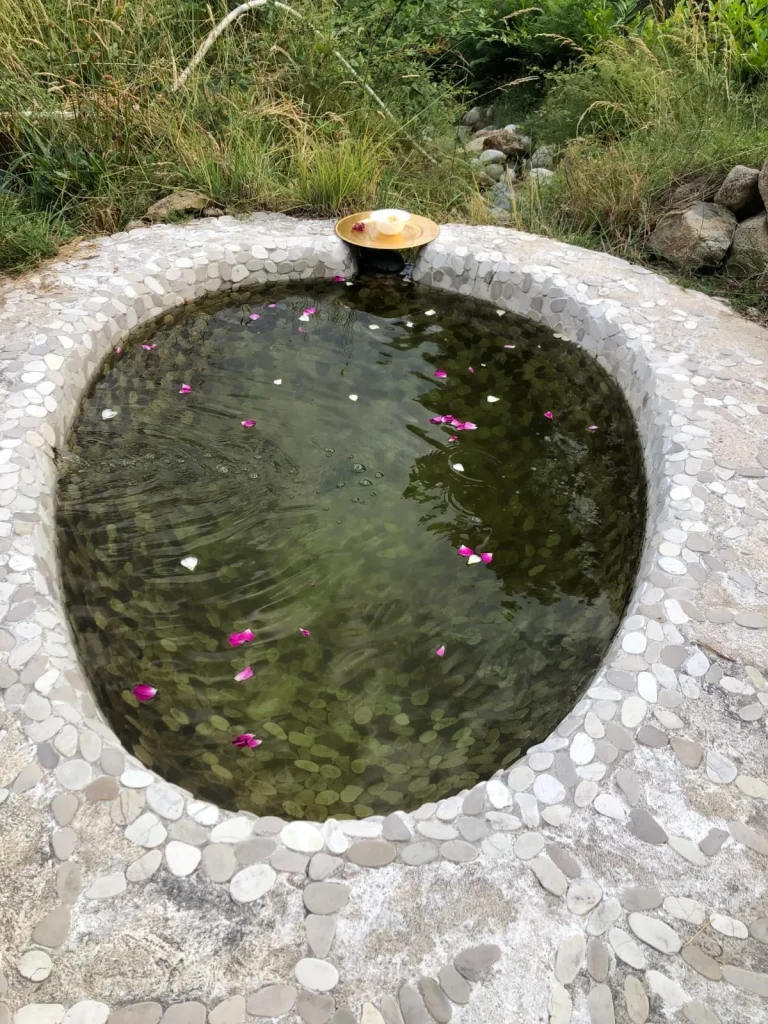 Baignoire cosmique aux pétales de rose - Les Jardins de Maitreya, Ardèche